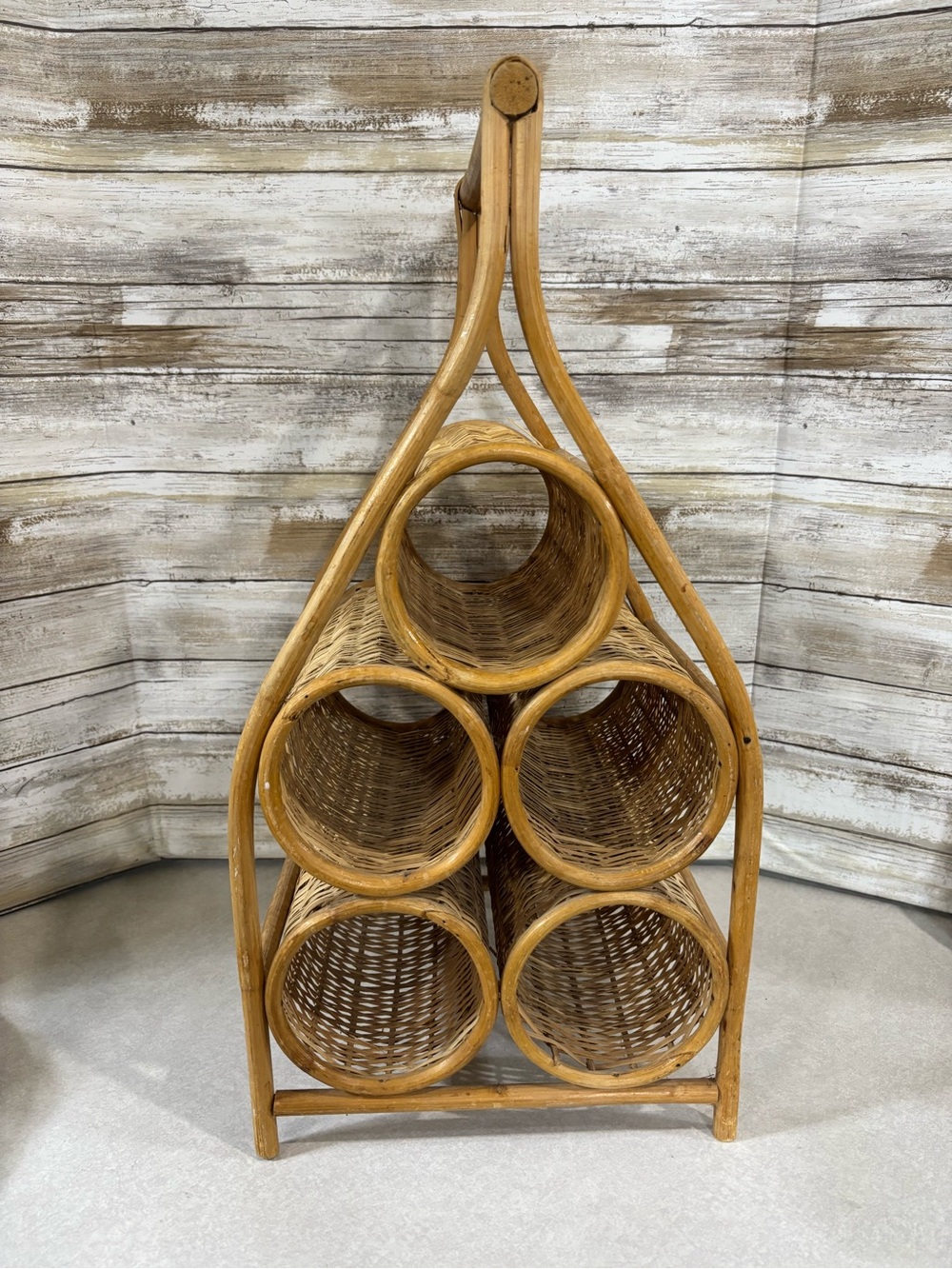 Vintage wicker/rattan wine bottle storage basket